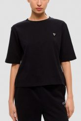 GUESS Czarny bawełniany t-shirt damski Colette Boxy, Rozmiar L. Czarne t-shirty damskie Guess, l, z aplikacjami, z bawełny, eleganckie, bez kołnierzyka. Za 189.99 zł.
