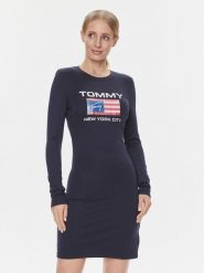 Tommy Jeans Sukienka codzienna DW0DW15889 Granatowy Slim Fit. Niebieskie sukienki damskie Tommy Jeans, na co dzień, l, bez wzorów, z jeansu, bez kołnierzyka, bez ramiączek, proste. Za 259.99 zł.