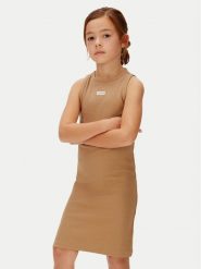 Calvin Klein Jeans Sukienka letnia LVCKSJH07G Brązowy jasny Slim Fit. Brązowe sukienki dla dziewczynek Calvin Klein Jeans, na lato, bez wzorów, z bawełny, bez ramiączek. Za 189.99 zł.
