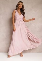 Różowa Rozkloszowana Sukienka Maxi na Ramiączkach z Rozcięciem Ernames. Czerwone sukienki damskie Renee, na imprezę, na lato, l, bez wzorów, eleganckie, bez kołnierzyka, bez ramiączek, maxi, kopertowe. Za 119.99 zł.