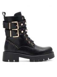 DeeZee Trzewiki BAHAR WS6119-14 Czarny. Czarne botki damskie DeeZee, z syntetyku, bez obcasa, na płaskiej podeszwie, bez zapięcia. Za 199.99 zł.