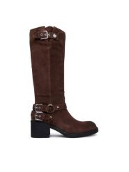 Guess Kozaki FLTMAT SUE11 Brązowy. Brązowe kozaki damskie Guess, ze skóry, bez obcasa, na słupku. Za 824.99 zł.