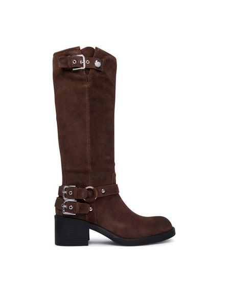 Guess Kozaki FLTMAT SUE11 Brązowy. Brązowe kozaki damskie Guess, ze skóry, bez obcasa, na słupku. Za 773.99 zł.
