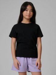 4F T-shirt regular gładki dziewczęcy - czarny 128 (7-8 lat). Czarne t-shirty i topy dla dziewczynek 4f, bez wzorów, z bawełny, bez ramiączek. Za 29.99 zł.