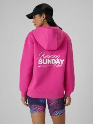 4F Bluza dresowa regular z kapturem damska - różowa L. Czerwone bluzy damskie 4f, l, bez wzorów, z dresówki, z kapturem. Za 249.99 zł.