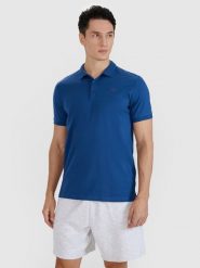 4F Koszulka polo regular męska - granatowa XL. Niebieskie koszulki polo męskie 4f, m, bez wzorów, z bawełny, bez kołnierzyka, bez ramiączek. Za 89.99 zł.