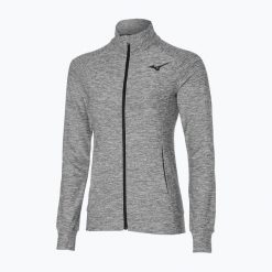 Kurtka tenisowa damska Mizuno Training. Szare kurtki damskie Mizuno, m, bez wzorów, z elastanu, bez kaptura, na fitness i siłownię. Za 139.99 zł.