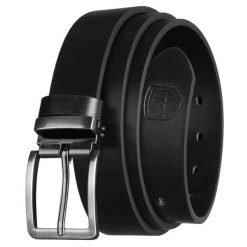 Elegancki pasek męski ze skóry ekologicznej w czarnym kolorze z tradycyjną klamrą - Peterson. Czarne paski damskie Peterson, bez wzorów, ze skóry ekologicznej, eleganckie. Za 45.00 zł.