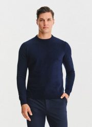 PAKO LORENTE – Granatowy bawełniany sweter z kaszmirem. Niebieskie swetry przez głowę męskie Pako Lorente, na jesień, m, bez wzorów, z bawełny, bez kołnierzyka. Za 299.99 zł.