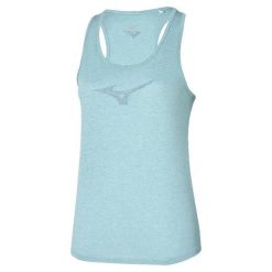 Damski tank top Mizuno. Niebieskie koszulki sportowe damskie Mizuno, bez wzorów, bez kołnierzyka, bez ramiączek, do biegania. Za 78.99 zł.