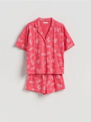 Dwuczęściowa piżama z bawełny - fuksja. Czerwone piżamy damskie Reserved, l, bez wzorów, z bawełny, bez ramiączek. Za 109.99 zł.