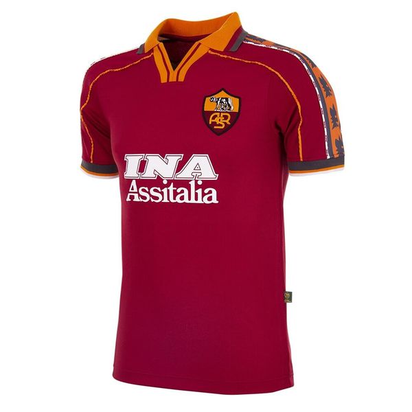 Koszulka piłkarska retro - Dorosły - AS Roma 1998-99 - Czerwona. Czerwone koszulki sportowe męskie COPA FOOTBALL, s, bez wzorów, bez kołnierzyka, bez ramiączek, do piłki nożnej. Za 380.80 zł.