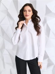 Koszula - biały. Białe koszule damskie Sinsay, l, bez wzorów, z bawełny, klasyczne, bez kołnierzyka, bez ramiączek. W wyprzedaży za 24.99 zł.