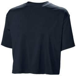 Koszulka damska Helly Hansen Ocean Cropped. Niebieskie koszulki sportowe damskie Helly Hansen, bez wzorów, z materiału, bez kołnierzyka, bez ramiączek. Za 206.50 zł.