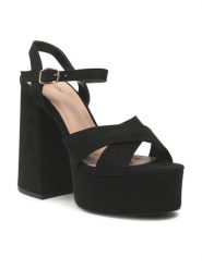 DeeZee Sandały F8914-5 Czarny. Czarne klapki damskie DeeZee, bez wzorów, z materiału, bez obcasa, na słupku, bez zapięcia. Za 129.99 zł.