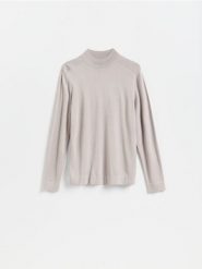 Gładki sweter z półgolfem - beżowy. Brązowe swetry przez głowę męskie Reserved, l, bez wzorów, z dzianiny, bez kołnierzyka. Za 129.99 zł.