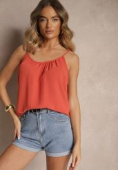 Różowy Basicowy Top z Bawełną Thireldi. Czerwone bluzki damskie Renee, na lato, l, bez wzorów, z bawełny, bez kołnierzyka, bez ramiączek. Za 29.99 zł.