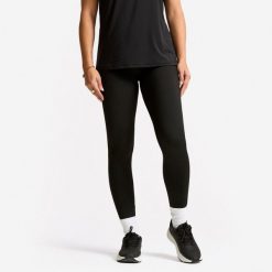 Legginsy fitness damskie Domyos 100 Basic. Czarne legginsy damskie Decathlon, s, bez wzorów, z elastanu. Za 32.49 zł.