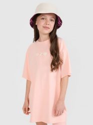 4F T-shirt oversize z nadrukiem dziewczęcy - pomarańczowy 164 (13-14 lat). Brązowe t-shirty i topy dla dziewczynek 4f, bez wzorów, z bawełny, bez ramiączek. W wyprzedaży za 29.99 zł.