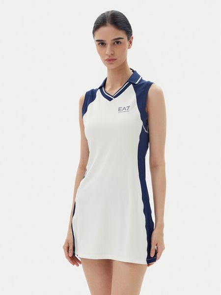 EA7 Emporio Armani Sukienka tenisowa 7W000326 AF13282 M0058 Biały Slim Fit. Białe koszulki sportowe damskie EA7 Emporio Armani, l, bez wzorów, z syntetyku, bez kołnierzyka, bez ramiączek, tenisowe. Za 309.99 zł.