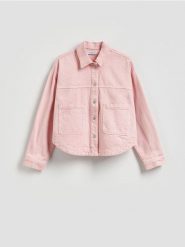 Jeansowa kurtka - różowy. Czerwone kurtki damskie Reserved, l, bez wzorów, z bawełny, bez kaptura. Za 129.99 zł.