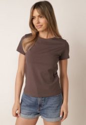 Szary Klasyczny T-shirt z Bawełny o Prostym Kroju Heneia. Szare t-shirty damskie Born2be, m, z aplikacjami, z bawełny, klasyczne, bez kołnierzyka. Za 29.99 zł.