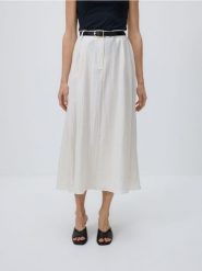 Spódnica midi z paskiem - biały. Białe spódnice damskie Reserved, l, bez wzorów, z tkaniny, midi. Za 159.99 zł.