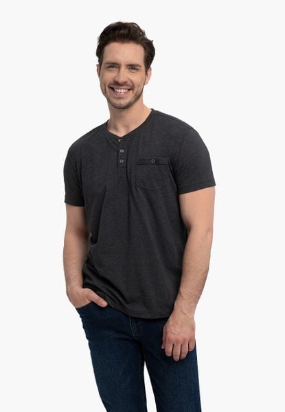 T-shirt z dekoltem na guziki T-WARU. Szare t-shirty męskie Volcano, m, bez wzorów, z bawełny, casualowe, bez kołnierzyka. Za 59.99 zł.