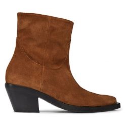 Botki PINKO. Brązowe botki damskie Pinko, bez obcasa, na słupku, bez zapięcia. Za 1,549.00 zł.