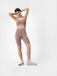 4F Legginsy kolarki treningowe z dodatkiem materiałów z recyklingu damskie S. Brązowe legginsy damskie 4f, s, bez wzorów, z dzianiny, z podwyższonym stanem. Za 129.99 zł.
