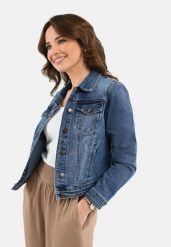 Krótka kurtka jeansowa J-LUNA. Niebieskie kurtki damskie Volcano, plus size, bez wzorów, z bawełny, bez kaptura. Za 239.99 zł.