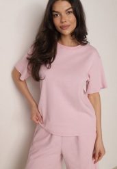 Różowy Klasyczny T-shirt z Bawełny o Prostym Kroju Phemeni. Czerwone bluzki damskie Born2be, l, bez wzorów, z bawełny, eleganckie, bez kołnierzyka, bez ramiączek. Za 59.99 zł.