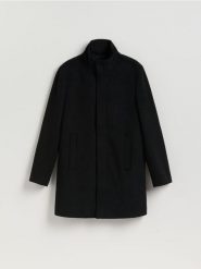 Klasyczny płaszcz z wełną - czarny. Czarne płaszcze męskie Reserved, l, bez wzorów, z tkaniny, klasyczne, bez kaptura. Za 459.99 zł.