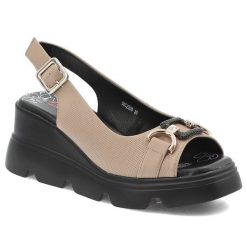 Sandały damskie Artiker, na koturnie z ozdobą skórzane licowe zapinane sprzączką, beżowe, 56C2209. Brązowe sandały damskie Artiker, z aplikacjami, bez obcasa, na koturnie, bez zapięcia. Za 169.00 zł.