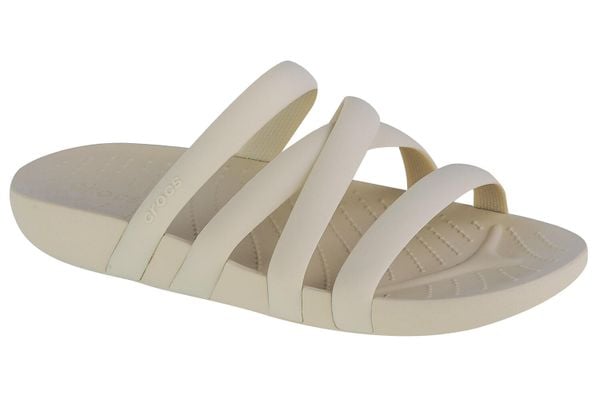 Klapki damskie Crocs Splash Strappy Sandal. Brązowe klapki damskie Crocs, bez wzorów, z materiału, bez obcasa. Za 289.99 zł.