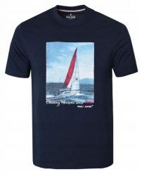 Granatowa Męska Koszulka (T-Shirt) - Pako Jeans - Żaglówka. Niebieskie t-shirty męskie Pako Jeans, l, bez wzorów, z bawełny, casualowe, bez kołnierzyka. Za 79.00 zł.