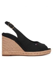Tommy Hilfiger Espadryle Flag High Wedge Espad Slingback FW0FW09343 Czarny. Czarne sandały damskie Tommy Hilfiger, bez wzorów, z materiału, bez obcasa, bez zapięcia. Za 369.99 zł.
