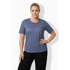 Damskie Bluzka funkcyjna paski wycięcie okrągły dekolt rękaw 1/2. Niebieskie koszulki sportowe damskie Ulla Popken, plus size, bez wzorów, z elastanu, sportowe, bez kołnierzyka. Za 199.99 zł.