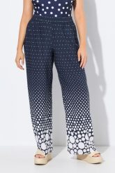 Damskie Spodnie palazzo kropki szeroka prosta nogawka elastyczny pas. Niebieskie spodnie materiałowe damskie Ulla Popken, plus size, bez wzorów, z materiału. Za 191.99 zł.
