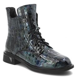 Niebieskie Botki S.Barski Modne Obuwie Damskie. Niebieskie kozaki damskie S.BARSKI, z lakierowanej skóry, bez obcasa. Za 288.99 zł.