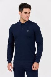 AERONAUTICA MILITARE Granatowy męski longsleeve polo. Niebieskie bluzki z długim rękawem męskie Aeronautica Militare, l, bez wzorów, z bawełny, bez ramiączek. W wyprzedaży za 229.99 zł.