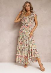 Beżowa Wiskozowa Sukienka Maxi z Pomponami i Gumką w Talii Belmona. Brązowe sukienki damskie Renee, na imprezę, na lato, m, bez wzorów, z wiskozy, bez kołnierzyka, bez ramiączek, maxi, rozkloszowane. Za 69.99 zł.