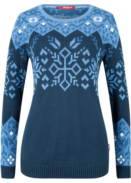 Sweter w norweski wzór. Białe swetry damskie bonprix, bez wzorów, bez kołnierzyka, bez ramiączek, bez kaptura. Za 109.99 zł.