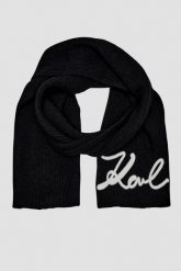KARL LAGERFELD Czarny szalik damski Logo Signature z domieszką wełny. Czarne szaliki i chusty damskie KARL LAGERFELD, na zimę, bez wzorów, z wełny, klasyczne. W wyprzedaży za 342.99 zł.
