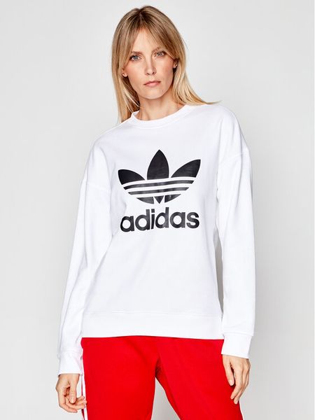 Adidas Bluza Trefoil GN2961 Biały Regular Fit. Białe bluzy damskie Adidas, bez wzorów, z bawełny, bez kaptura. Za 139.99 zł.