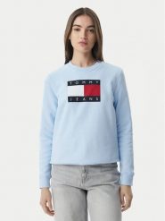 Tommy Jeans Bluza Flag DW0DW22564 Niebieski jasny Regular Fit. Niebieskie bluzy damskie Tommy Jeans, xl, bez wzorów, z bawełny, bez kaptura. Za 409.99 zł.