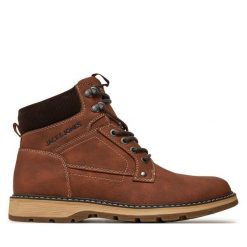 Trzewiki Jack & Jones. Brązowe botki męskie Jack & Jones, bez wzorów, bez zapięcia. Za 299.99 zł.