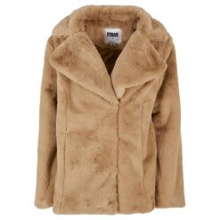Płaszcz damski Urban Classics Lapel Teddy. Brązowe płaszcze damskie Urban Classics, na zimę, s, bez wzorów, glamour, bez kaptura. Za 382.40 zł.