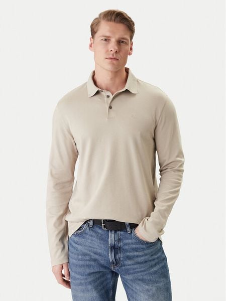 Calvin Klein Polo LV040EM909 Beżowy Regular Fit. Brązowe koszulki polo męskie Calvin Klein, l, bez wzorów, bez ramiączek. Za 369.99 zł.