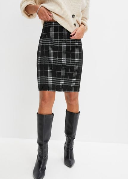 Spódnica mini w szkocką kratę. Czarne spódnice damskie bonprix, bez wzorów, z żakardem, mini. Za 129.99 zł.